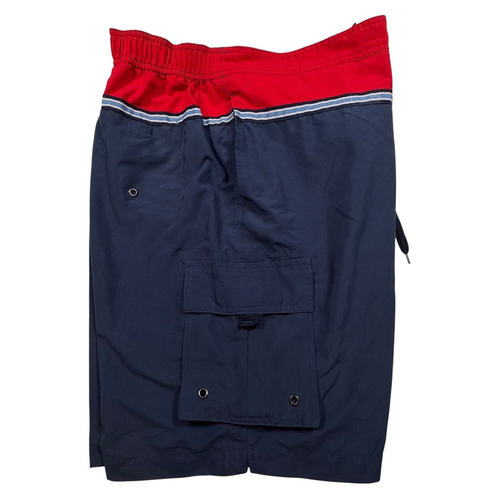 Club Room Swim‎ Trunks XL Navy Blue Red Colorblock Cargo Pocket Mesh Lined Mens